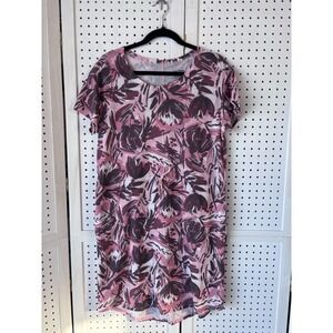 LL Bean Women's Small Short SLV Floral Pink Lyocell Blend Dress Tie Waist Casual